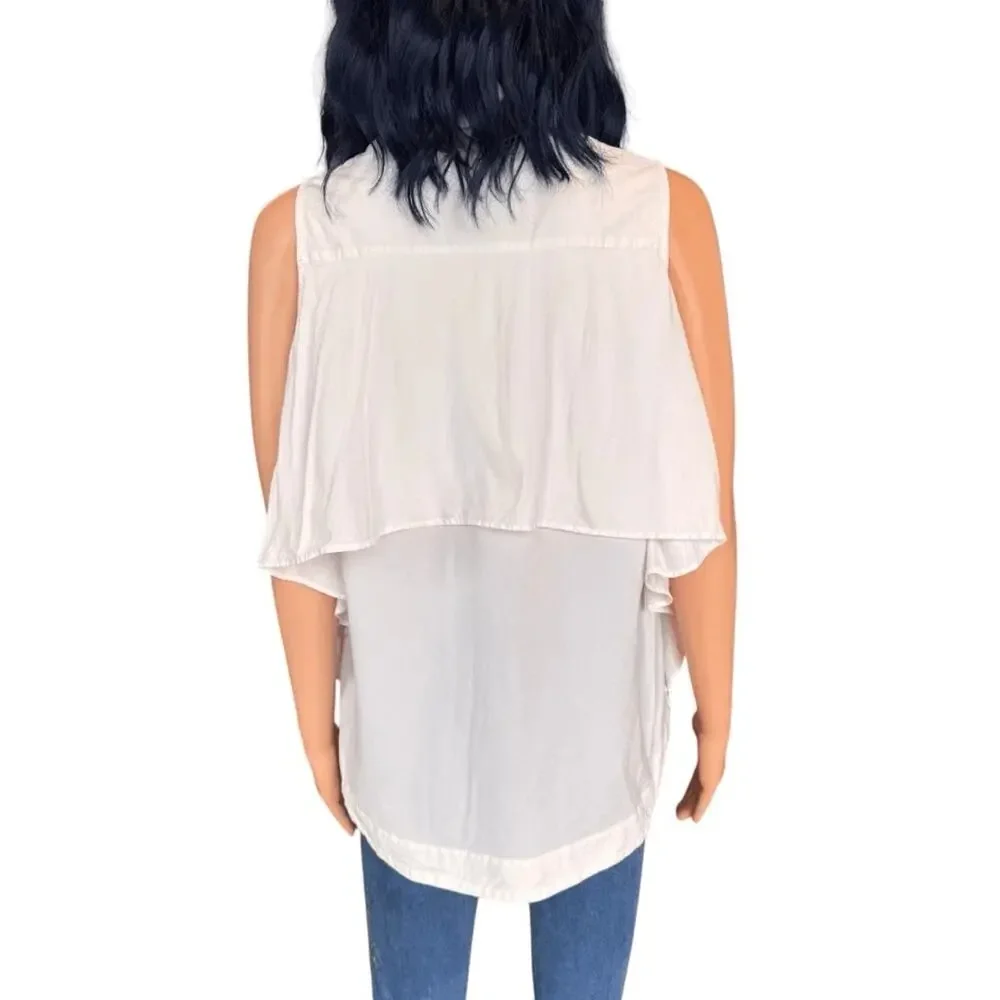 Peter Som sz 4 Women’s White Sleeveless Cotton Blend Collared Blouse MSRP $290 - Picture 2 of 9